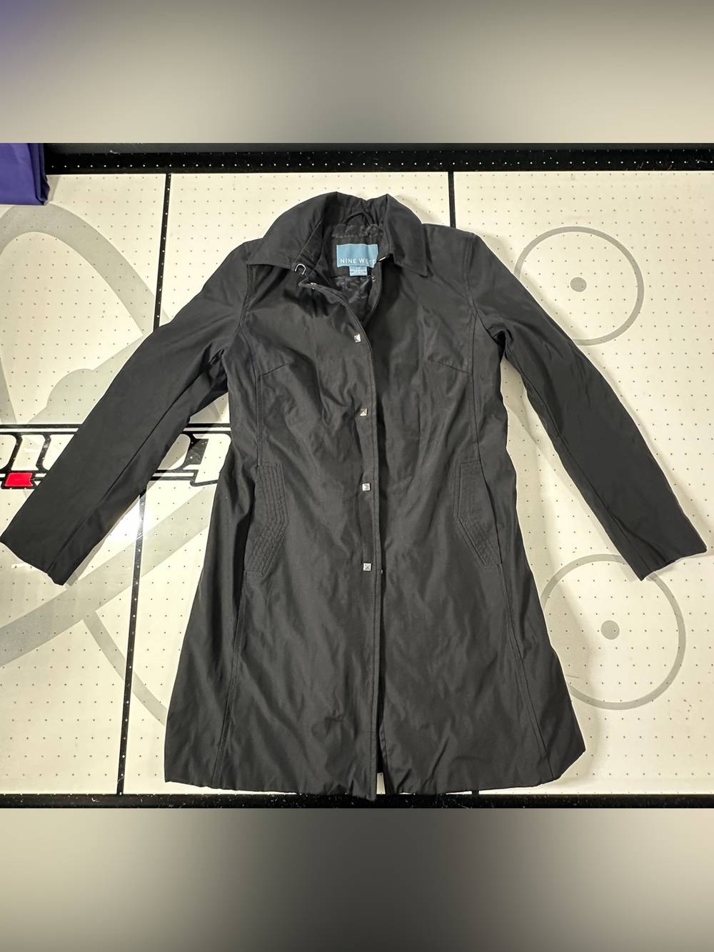 Nine West Black Lightweight Trench Coat Jacket Women’s Small Petite Snap Front